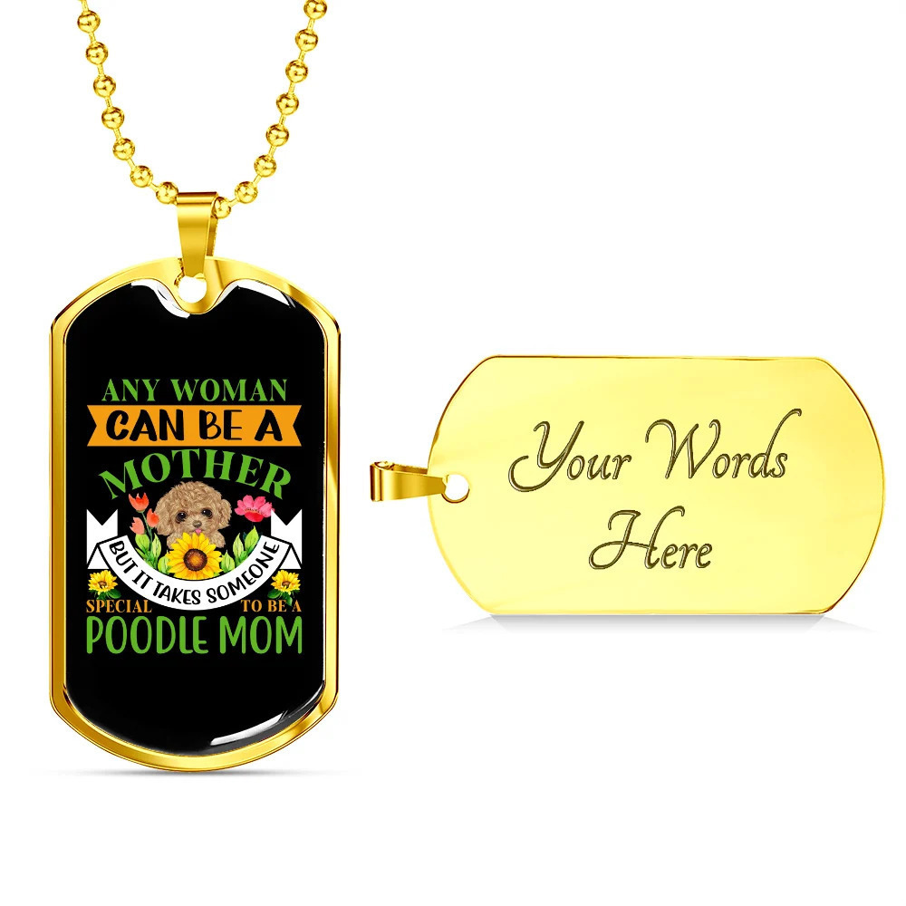 Mother Poodle Mom Personalized Engraved Gold Dog Tag Necklace Custom Name Date